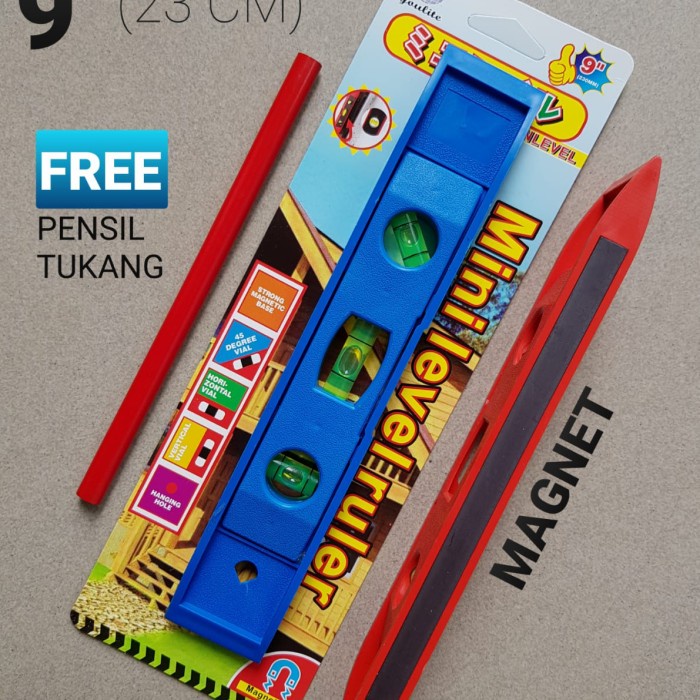 Waterpass Magnet 9 INCH + Pensil Tukang