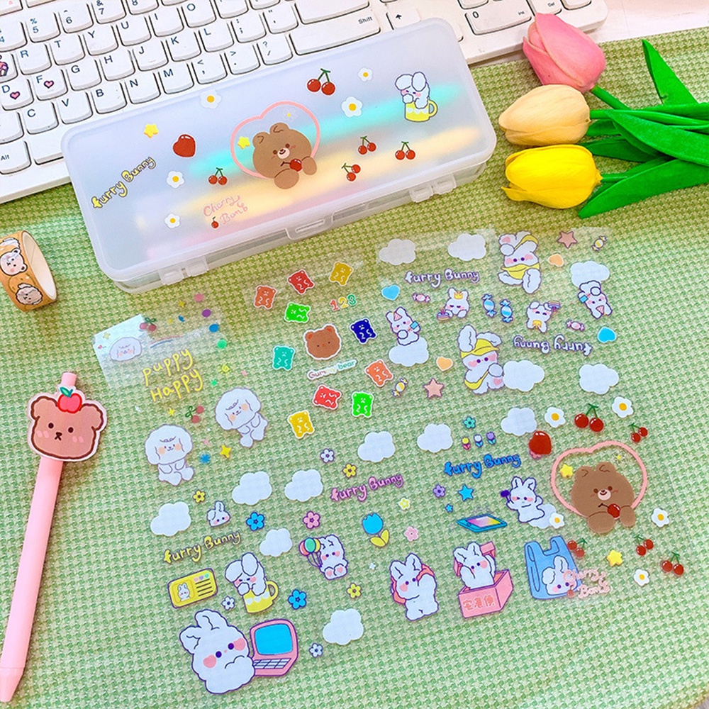 aaoottuuoo5.id Cod   5PCS Ins Wind Lovely Cartoon Hand Account Multifunctional Transparent Waterproof Sticker Set Stationery