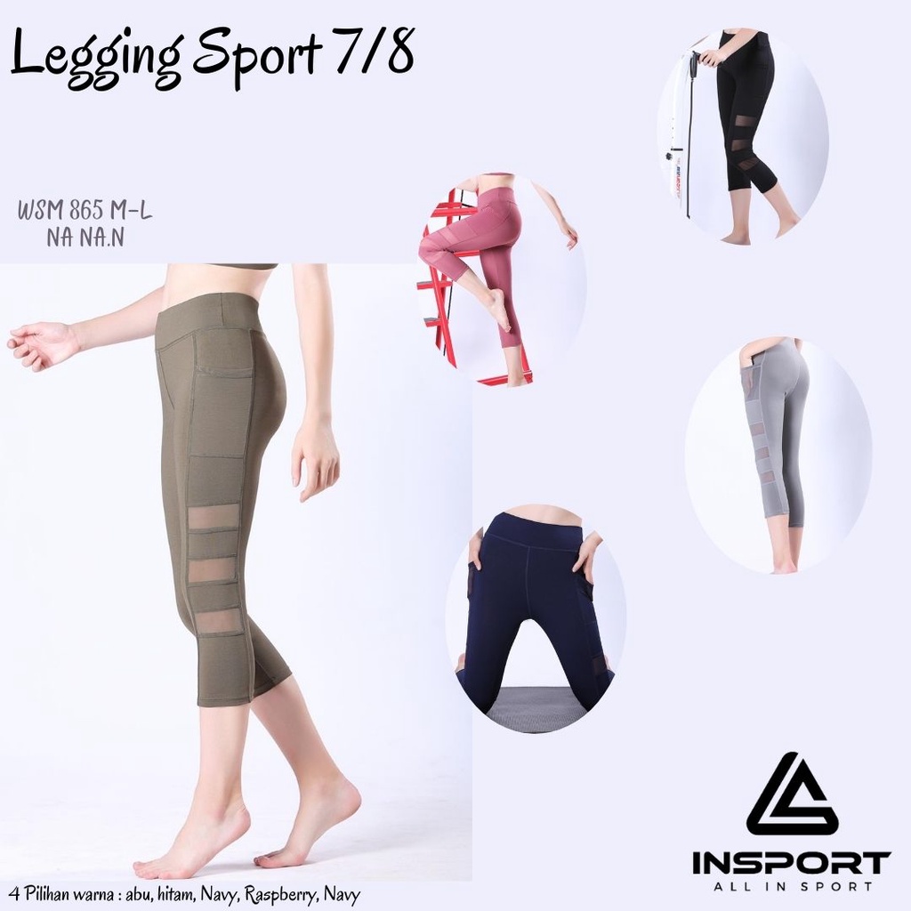 BAYIe - Celana Legging Senam Wanita 7/8/Olahraga/Sport Zumba/Aerobic/Yoya/Gym INSPORT WSM 865 MODEL Saku