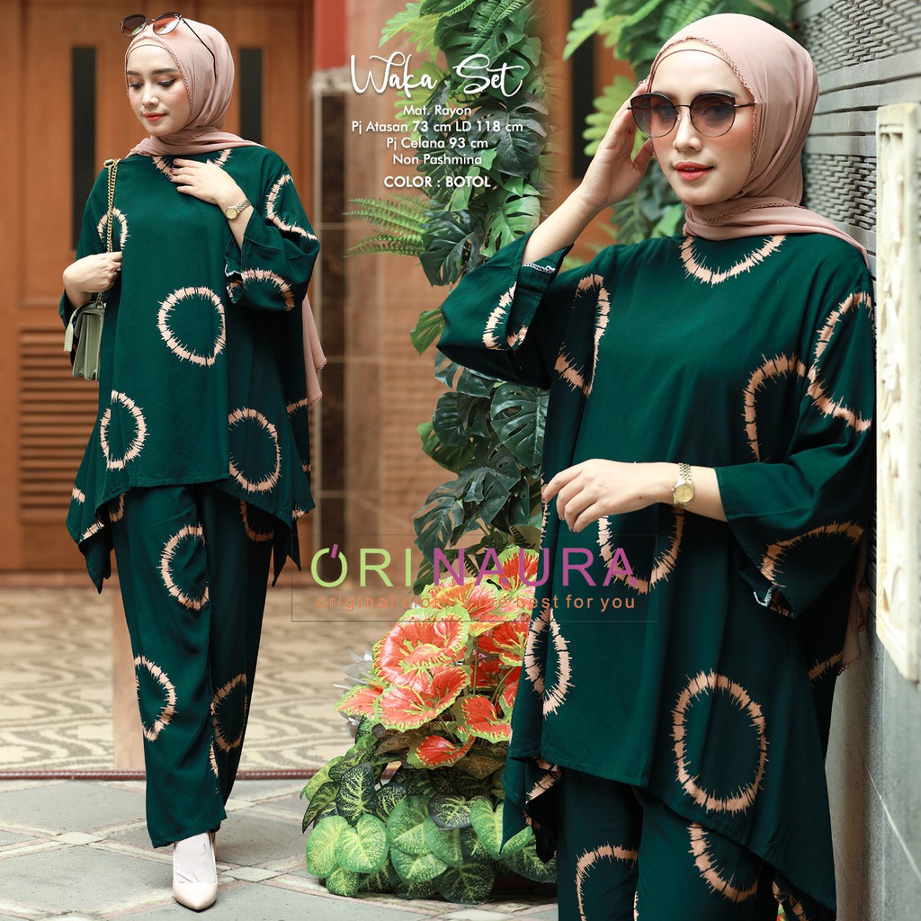 One Set Jumbo Waka Setelan Wanita Rayon Premium  Set Celana Panjang Tie Dye Kekinian