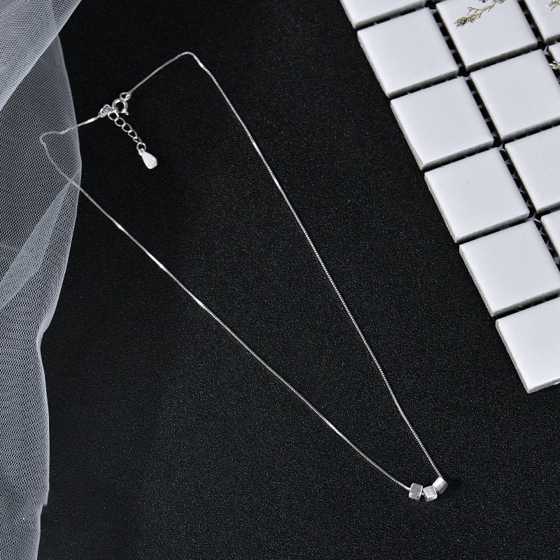 Kalung Silver Cube Pendant Necklace Clavicle Chain Necklaces Women Jewelry Accessories