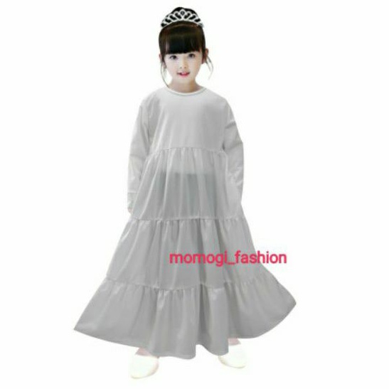 MOMOGI-GAMIS ANAK PEREMPUAN RUFFLE SUSUN / GAMIS PENGAJIAN / KHUSUS HITAM DAN PUTIH /Usia 5th-13th