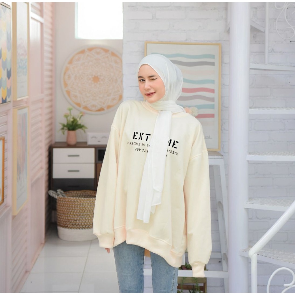 SWEATER WANITA EXTREME XXL SWEATER CEWEK TERBARU CREWNECK CASUAL OOTD OBLONG SWEATSHIRT MURAH KEKINIAN TRENDY UNISEX COUPLE PASANGAN PEREMPUAN BAHAN KATUN FELEECE BAHAN TEBAL HALUS