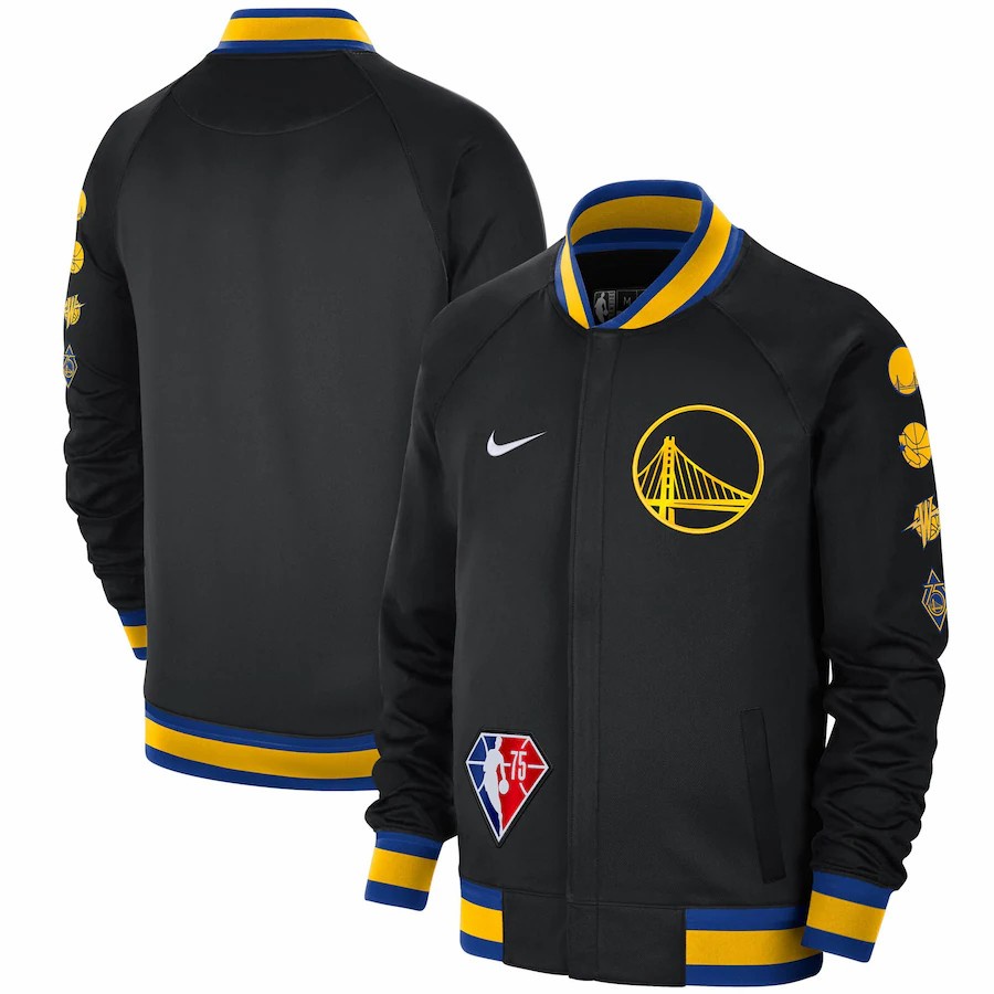 Jaket Basket Golden State Warriors Nike Basketball NBA 75TH Showtime Full Zip Varsity Jacket