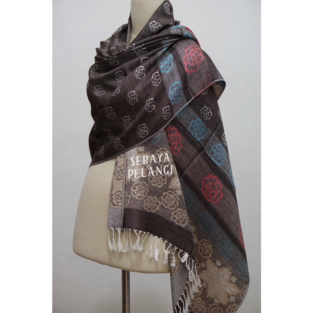 Pashmina Cashmere Motif Bunga 15 | Motif Kembang | Selendang | Scarf | Syal | Shawl | Souvenir | Hadiah Ulang Tahun | Birthday Gift | Aksesoris Fashion Wanita | Premium Import Quality | Grosir Murah | Luxury Scarf