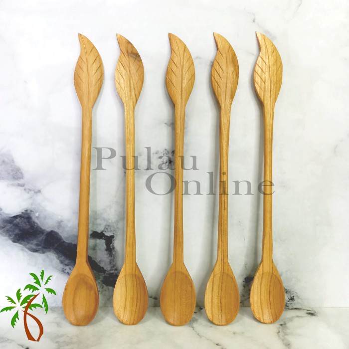 Sendok Jus Motif Daun Kayu Jati/ Sendok Pengaduk / Sendok Kayu Panjang