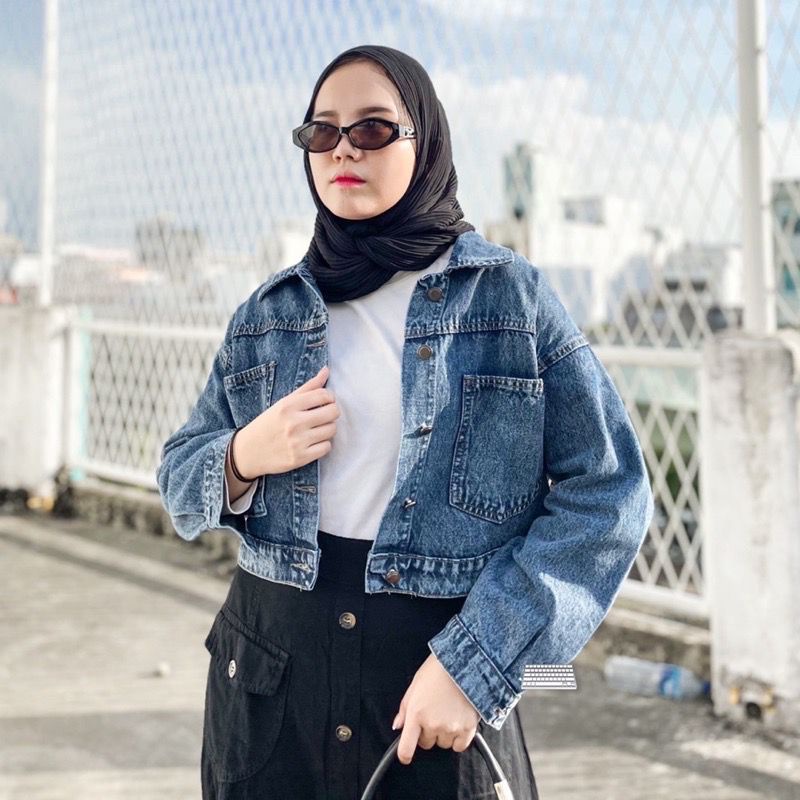 Briza Jaket Jeans Wanita Premium Snow Blue Full kancing Saku Kantong Pocket Jacket jins Remaja krah