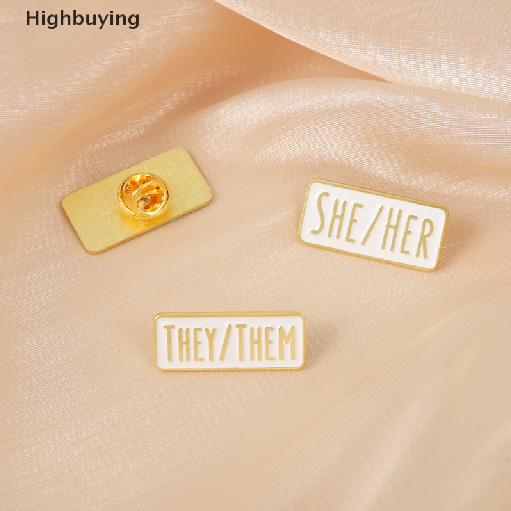 Hbid Bros Pin Enamel Desain SHE / HER Warna Hitam / Putih Aksesoris Wanita