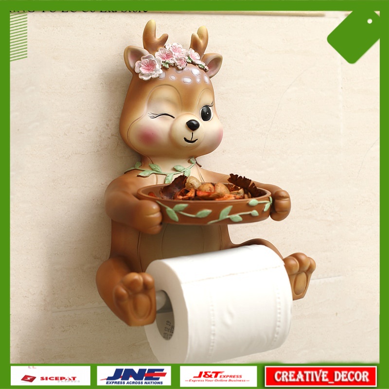 Tempat Tisu Estetik Lucu Nordic Resin Roll Paper Holder Creative Deer Rack Sika Deer Tissue Box Non-