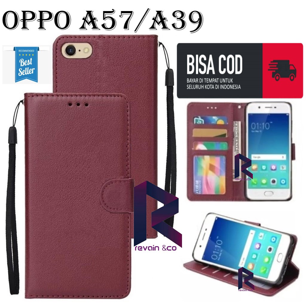 OPPO A57/A39 SARUNG KULIT FLIP WALLET LEATHER KULIT PREMIUM SARUNG BUKA TUTUP FLIP CASE OPPO A57 A39