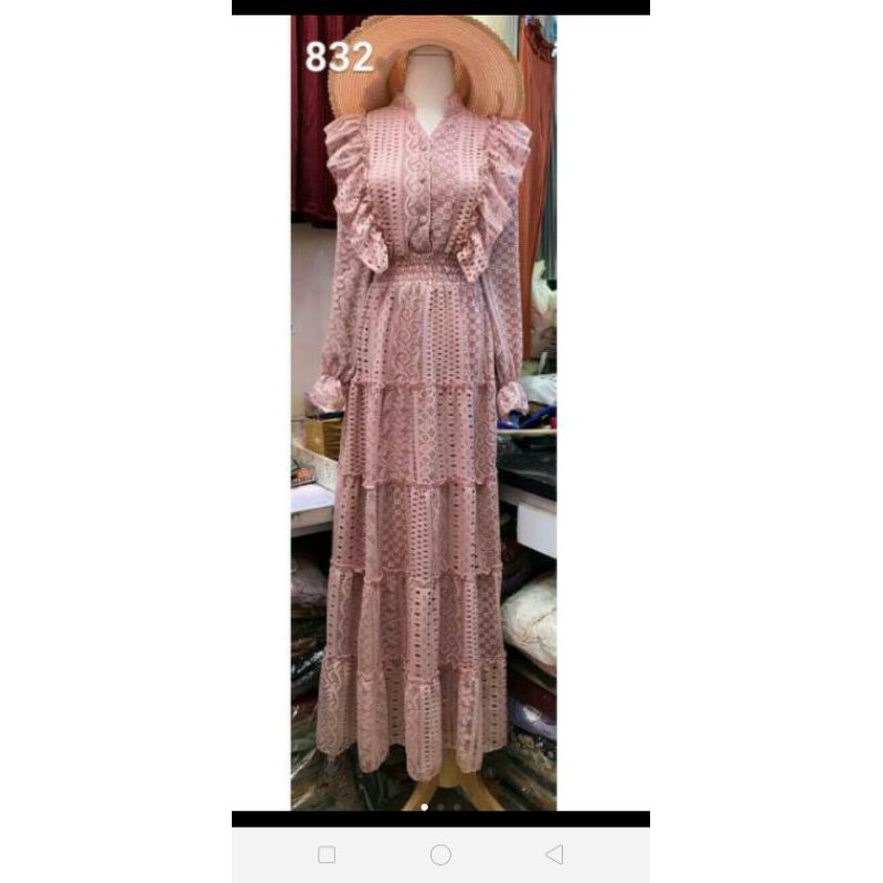 gamis lora fashion brokat bolong