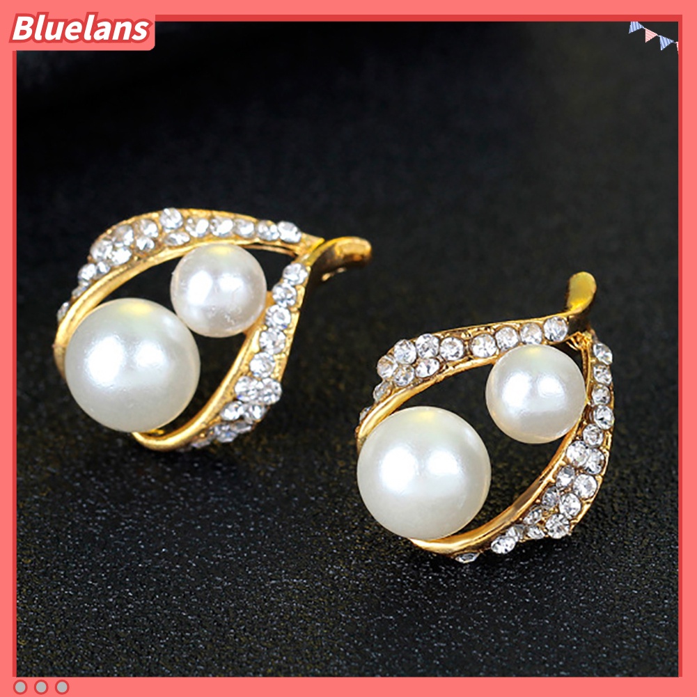 Bluelans Wedding Bridal Imitation Pearl Rhinestone Hollow Stud Earrings Ring Necklace Set