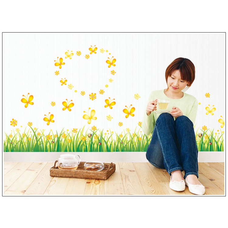 RELIZA WALL STICKER RUMPUT HIJAU BUNGA KUNING GRASS YELLOW FLOWER STIKER DINDING AY7211