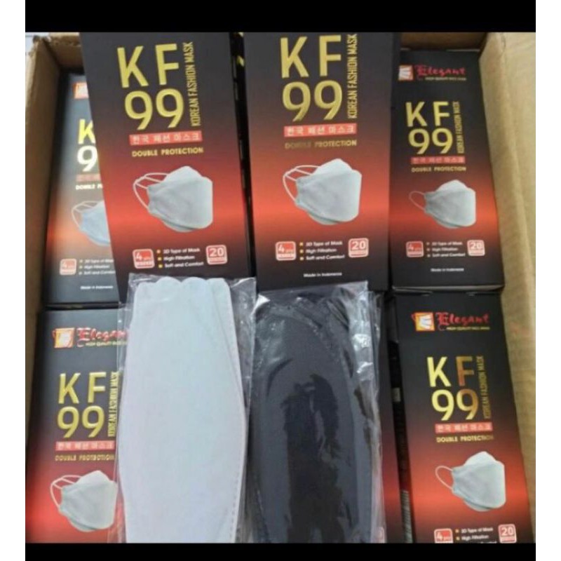 Masker elegant 4 ply earloop kemenkes motof KF99 warna hitam & putih