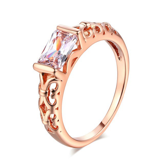 Cincin Perak 925 Asli Cincin Perak untuk Wanita Mawar Emas Square Permata Fashion Aksesoris Perhiasan/Perempuan Cincin Permata