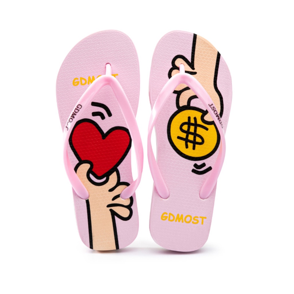 Sandal Jepit Wanita Motif Love &amp; Money | Sendal Jepit Cewe | Sandal Unik Murah