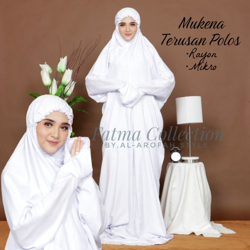 Mukena Terusan Dewasa Putih Polos Lajuran Series