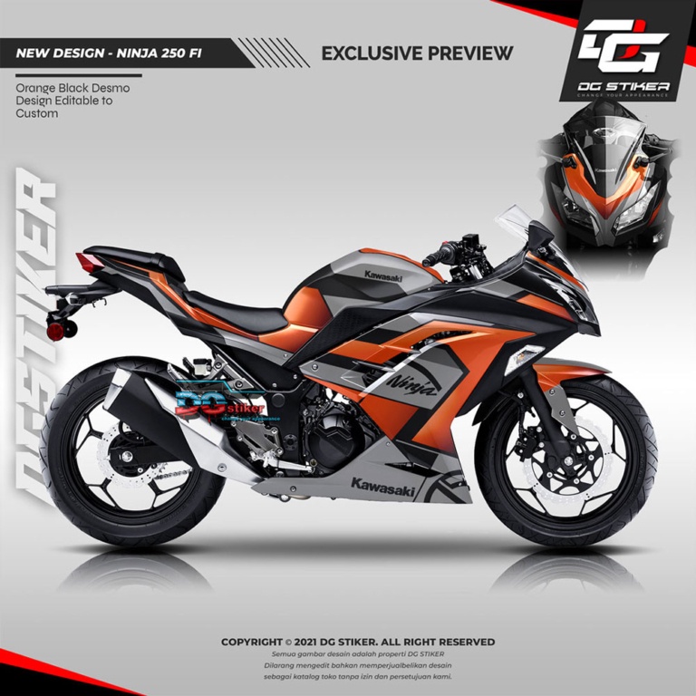 Decal Stiker Ninja 250 FI Hitam Orange Desmo