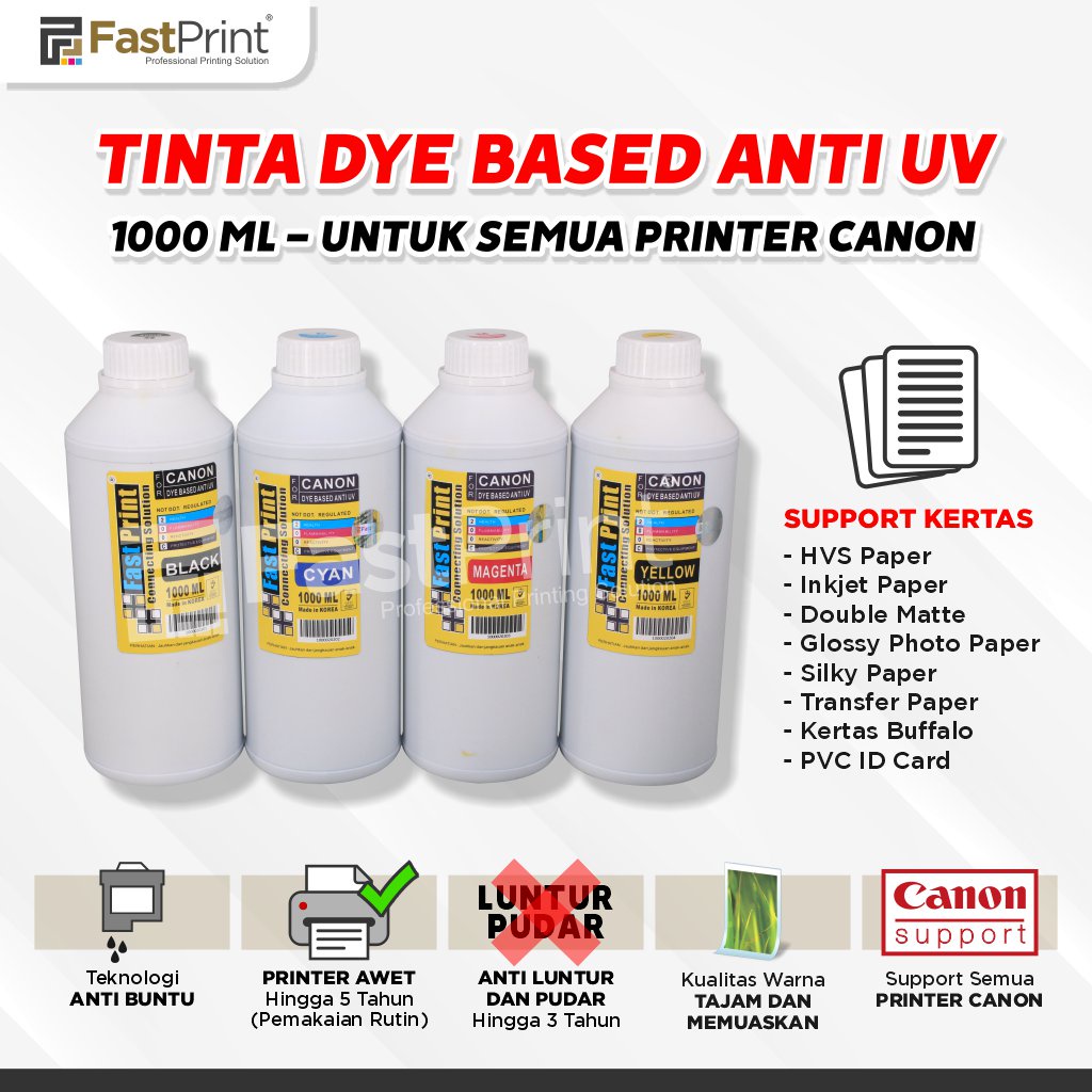 Tinta Dye Based Anti UV Canon 1 Set - 4 Warna - 1000 ML