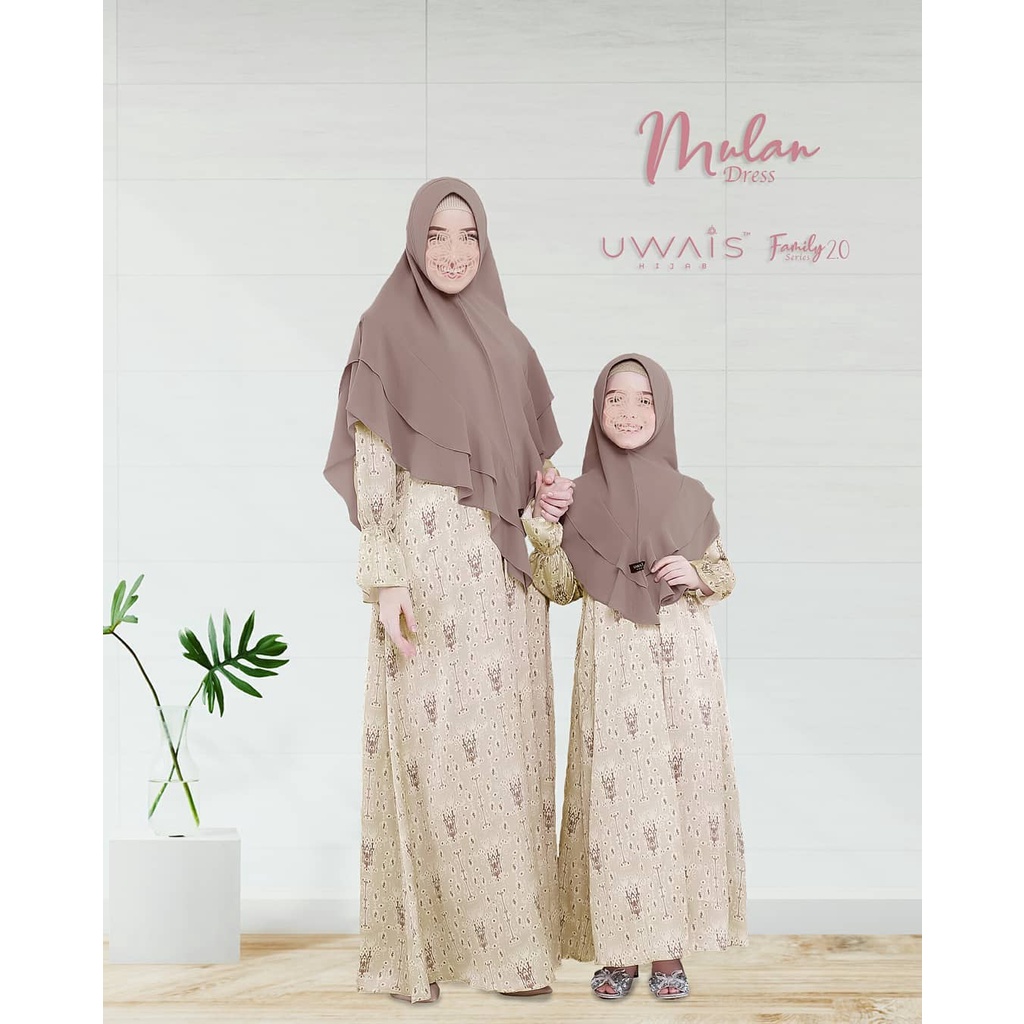 GAMIS COUPLE BAJU SYARI SILK PREMIUM LONGDRES WANITA IBU DAN ANAK UWAIS HIJAB MULAN DRESS MOTIF MEWA