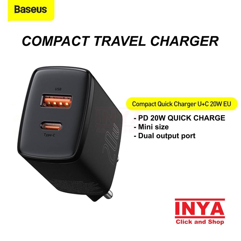 BASEUS COMPACT QUICK CHARGER 20W CCCP20UE - Charger  Type C &amp; USB Output