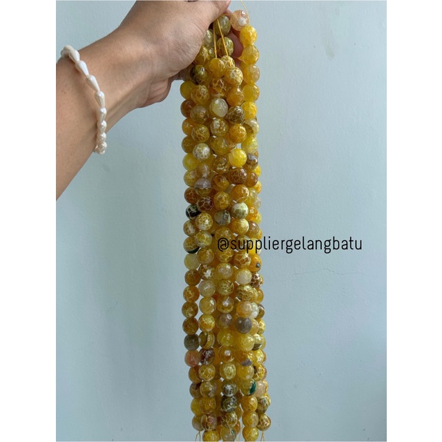 bahan soft yellow agate cutting 16mm natural corak akik alam faceted