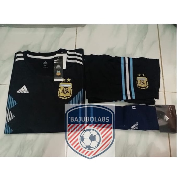 Setelan Jersey Kaos Baju Bola Fullset Timnas Argentina Away Hitam Full 1 Satu Set 2018 2019 Impor