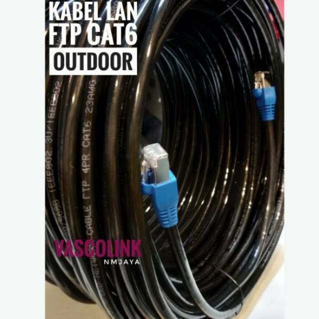 Vascolink Kabel Lan Outdoor 20 Meter Ftp Cat6 Siap Pakai sudah dicrimping rj45 besi dan plugbooth Kulit Kabel Tebal dan Keras Warna Hitam