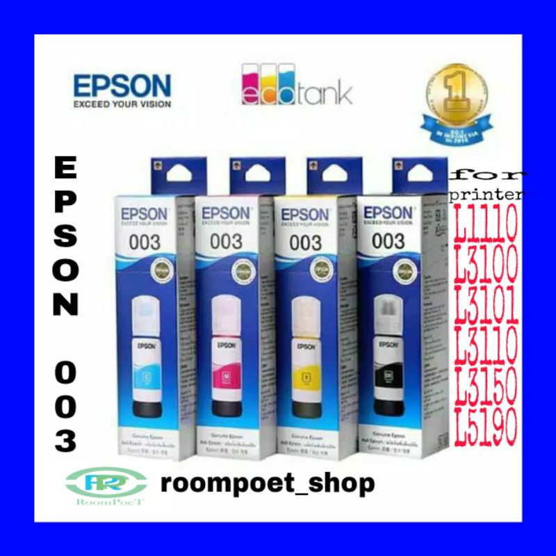 Paket satu set tinta epson 003 original (B, C,  M,  Y)harga satu set L1110/L3110