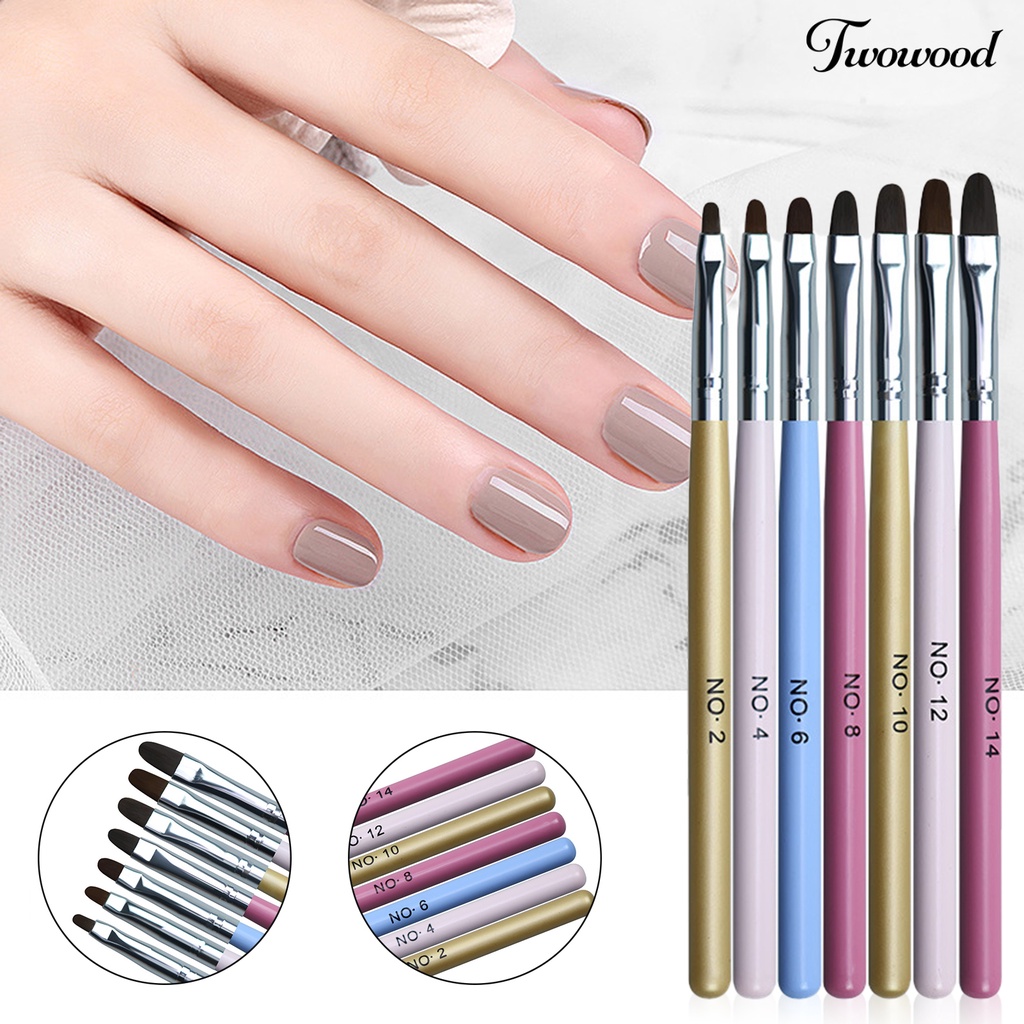 7 Pcs Brush Nail Art Kepala Bulat Warna Pelangi Untuk Wanita