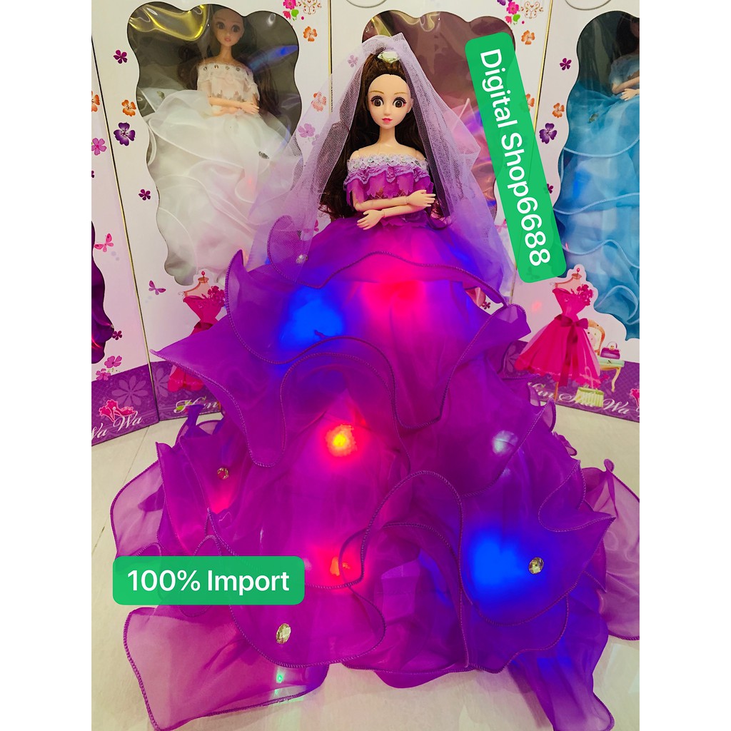 Gaun Pernikahan Boneka Barbie &amp; LED Ukuran Tinggi 50cm