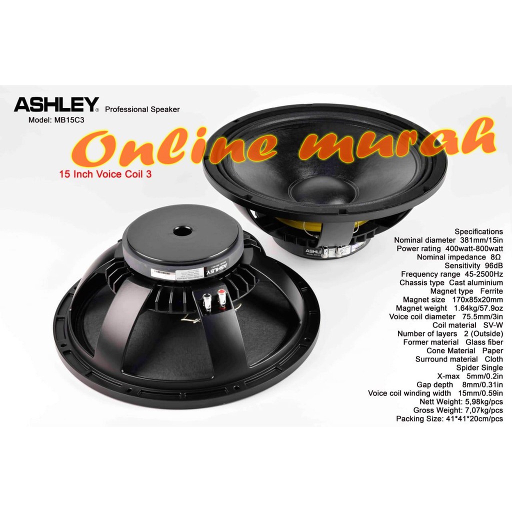 component speaker ashley mb15c3 mb 15c3 mb15 c3 15 inch voice coil 3