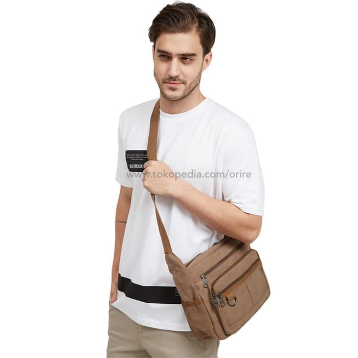Restock Tas Slempang Pria Kanvas Kerja Kuliah Sekolah (Ada T AX591  Messanger Bag Sling Bag Bahan Ca