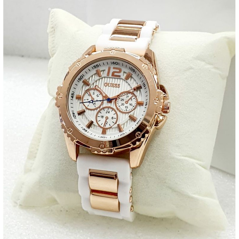 Jam Tangan Pria Wanita GUESS 0718 Original Tali Ruber Terbaru