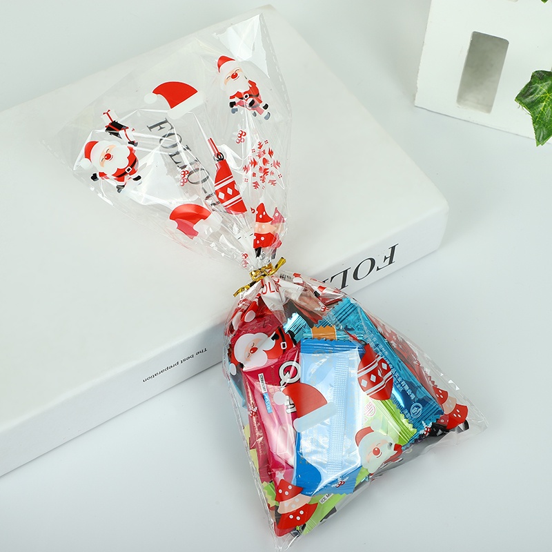 50pcs Santa Claus Christmas Tree Elk PVC Bags Transparent Clear Gift Bag for Christmas Gift Baking Candy Cookie Package OW