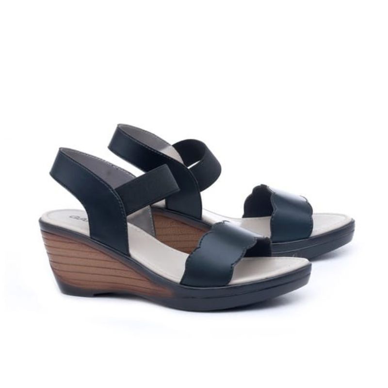 sandal wedges wanita hitam garsel original gns
