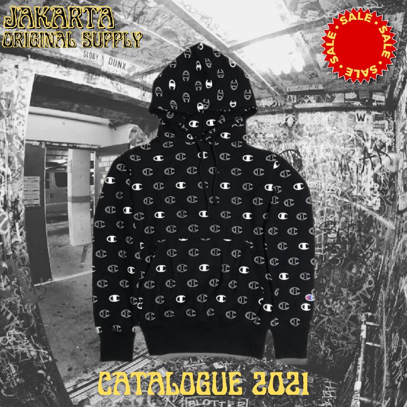 Champion Hoodie Reverse Weave All over Print Black ORIGINAL