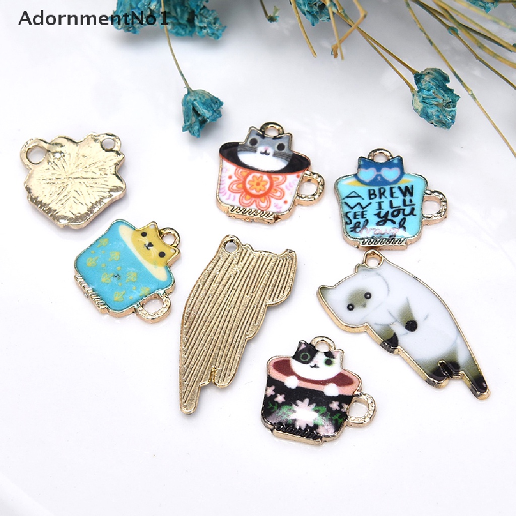 (AdornmentNo1) 10pcs / Set Liontin Enamel Bentuk Kucing + Cangkir Teh Bahan Alloy Untuk DIY Perhiasan