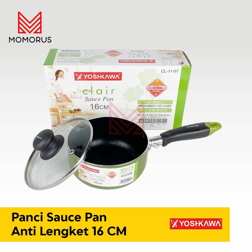 YOSHIKAWA SAUCE PAN/PANCI/PENGGORENGAN TEFLON/MARBLE TUTUP YOSHIKAWA Panci Sauce Pan 16 CM Panci Tut