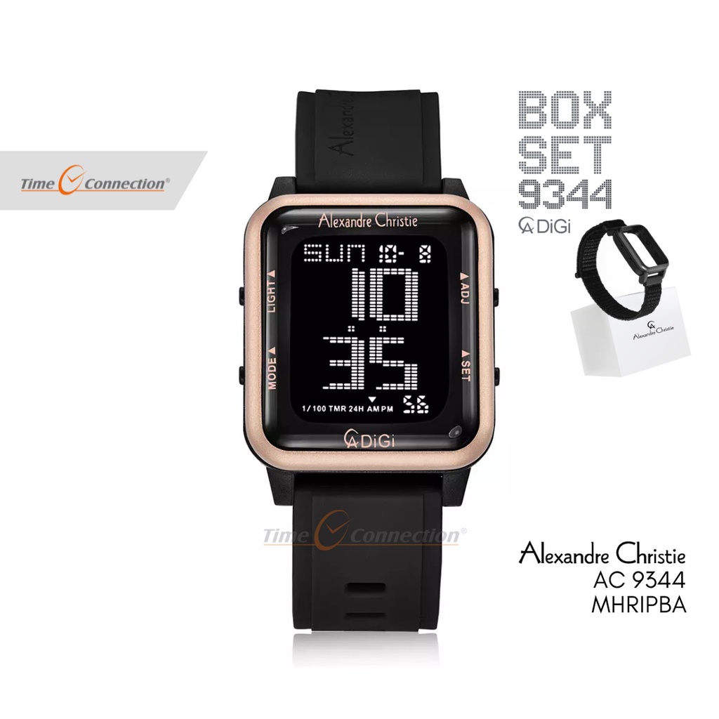 Alexandre Christie AC 9344 MHRIPBA Hitam Rosegold Original / Jam Tangan Wanita Digital Karet / Black