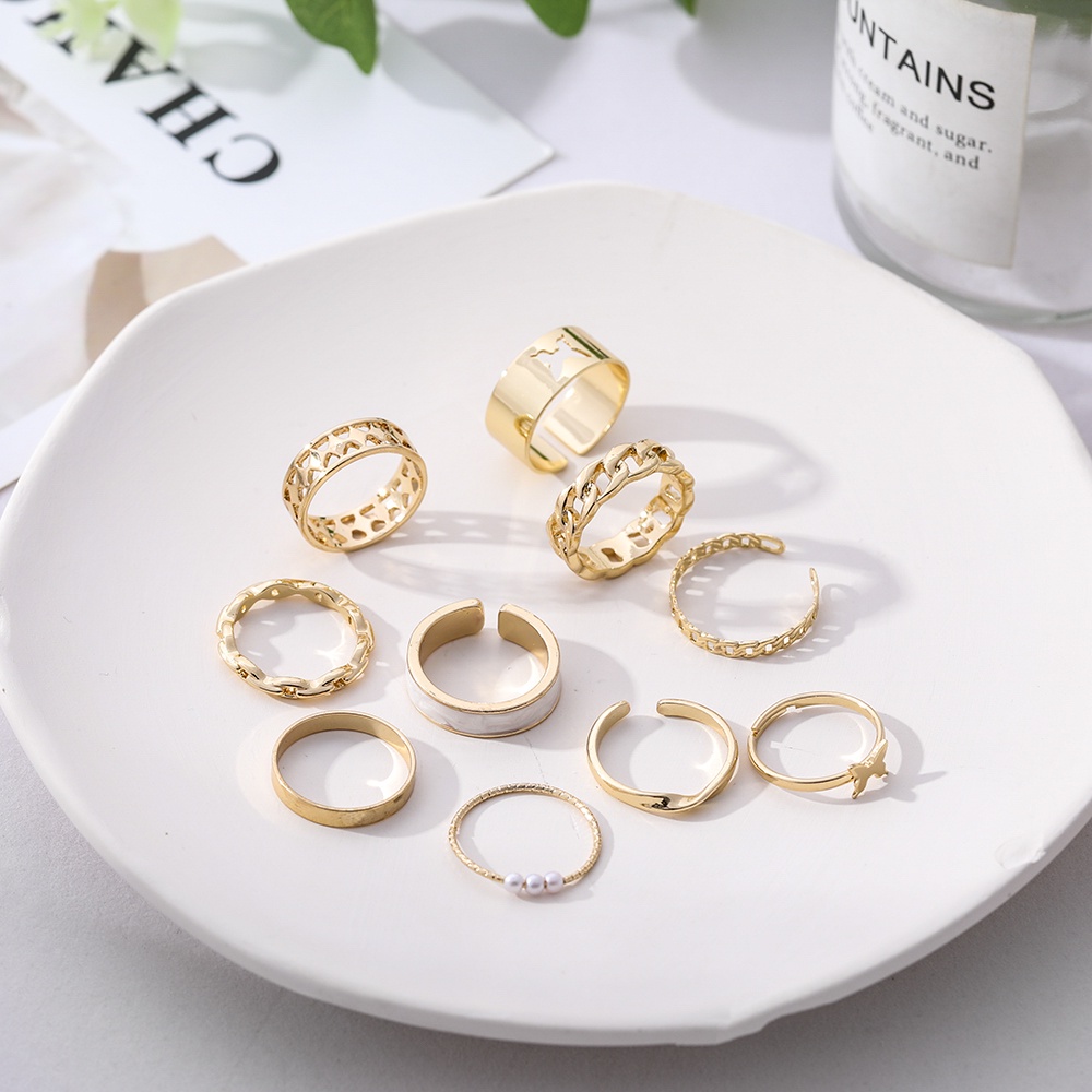 10pcs / Set Cincin Rantai Emas Desain Kupu-Kupu Hias Mutiara Gaya Bohemian Untuk Wanita 2022