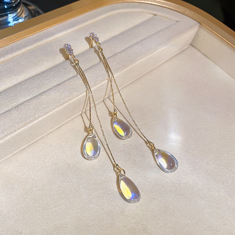 Anting Rumbai Bentuk Tetesan Air Bahan Zirkon Resin Gaya Korea Untuk Wanita