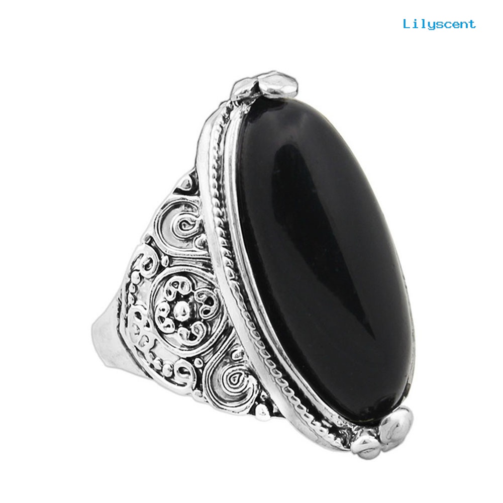 Ls Cincin Lapis Silver Antik Gaya Boho Vintage Dengan Turquoise Oval Untuk Wanita