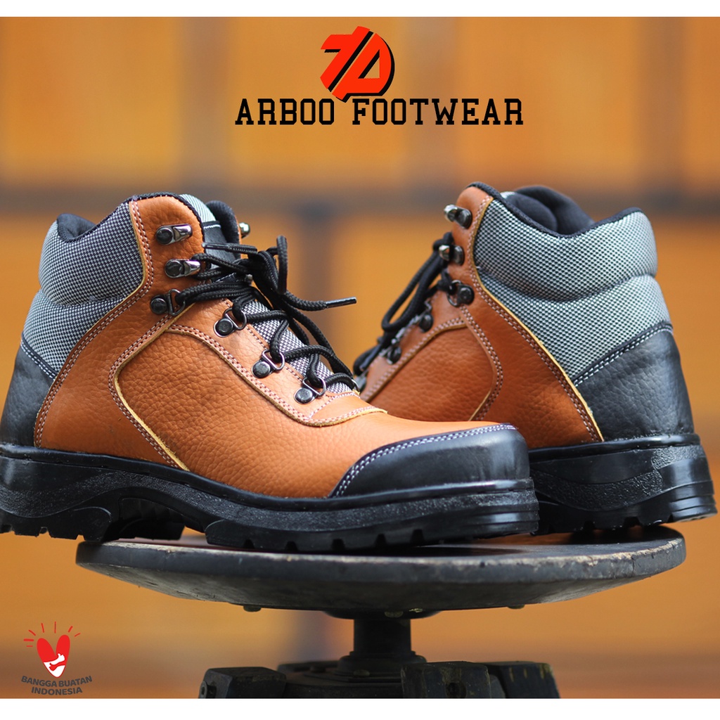 Sepatu Arboo CH23 Safety Boots Pria Model Cheetah Sefty Kulit SAPI ASLI Ujung BESI Berkualitas Real