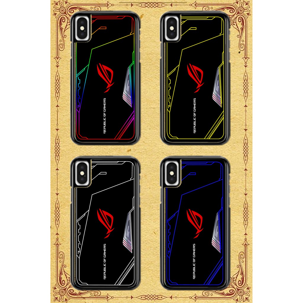 Customcase Mengkilap casing keras Gaming ROG 3 untuk Vivo Realme iPhone Samsung Xiaomi Asus Nokia