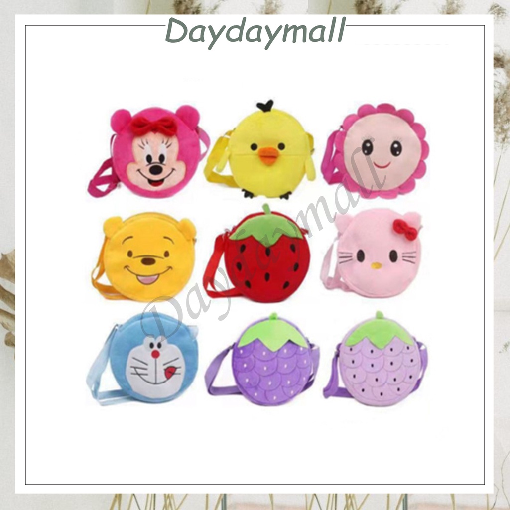 DD213 Tas Selempang Mini Bahan Plush Motif Kartun Untuk Anak SD / TK