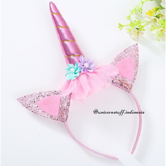 Bando Unicorn Anak Perempuan Motif dengan Tanduk Cewek Ulang Tahun Pesta Jepit Asesoris Rambut Kado Ulang Tahun Birthday Cewek
