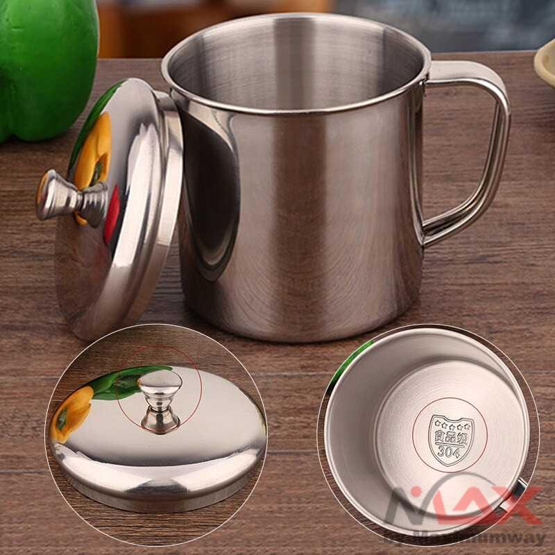Gelas kopi Stainless steel besi Mug / Cangkir Minum Teh Bir Model Tutup Mug Cangkir Stainless