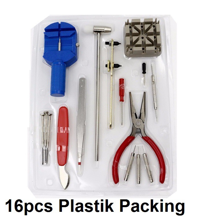Perlengkapan Alat Perbaikan Tool Service Servis Pembuka Jam Tangan Arloji Watch Obeng Set Komplit-16PCS Plastik Pack