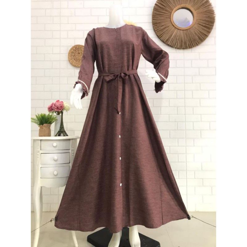 Gamis Katun Madina Polos Variasi Kancing Depan